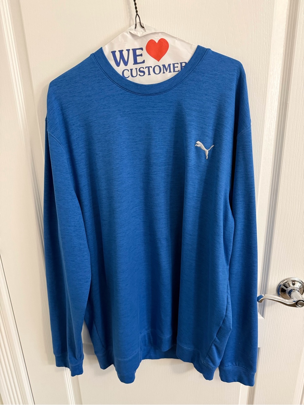 Puma Men's Long-Sleeve Crewneck Sweatshirt in Blue with White Logo